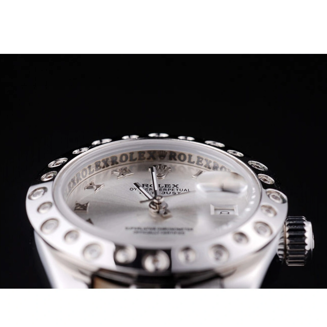 Aaa replica watch Polished Rolex Silver Datejust Bezel Diamonds Silver Dial 7474 1028